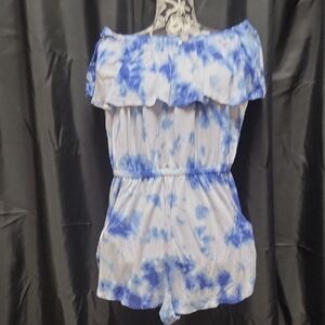 Lucky Brand Blue and White Off-Shoulder Romper